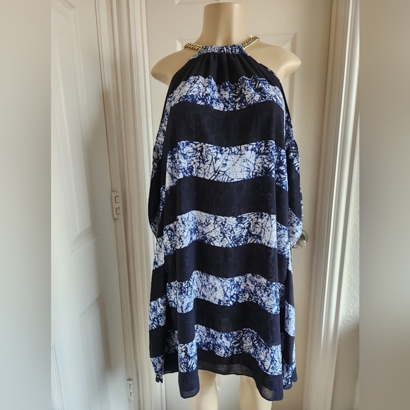 Michael Kors Striped Tie Dye Blue Chain Halter Dress Size M - Picture 2 of 9